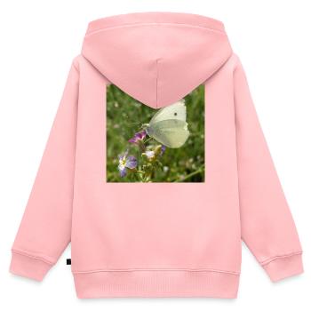 Weißer Schmetterling auf rosa Blüte - Kinder Premium Organic Zip Hoodie - Rosa - Hinten - AI Model Kid Female (0cm)