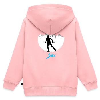Ski de fond - Sweat Premium à capuche zippé enfant bio - rose - Dos - AI Model Kid Female (0cm)