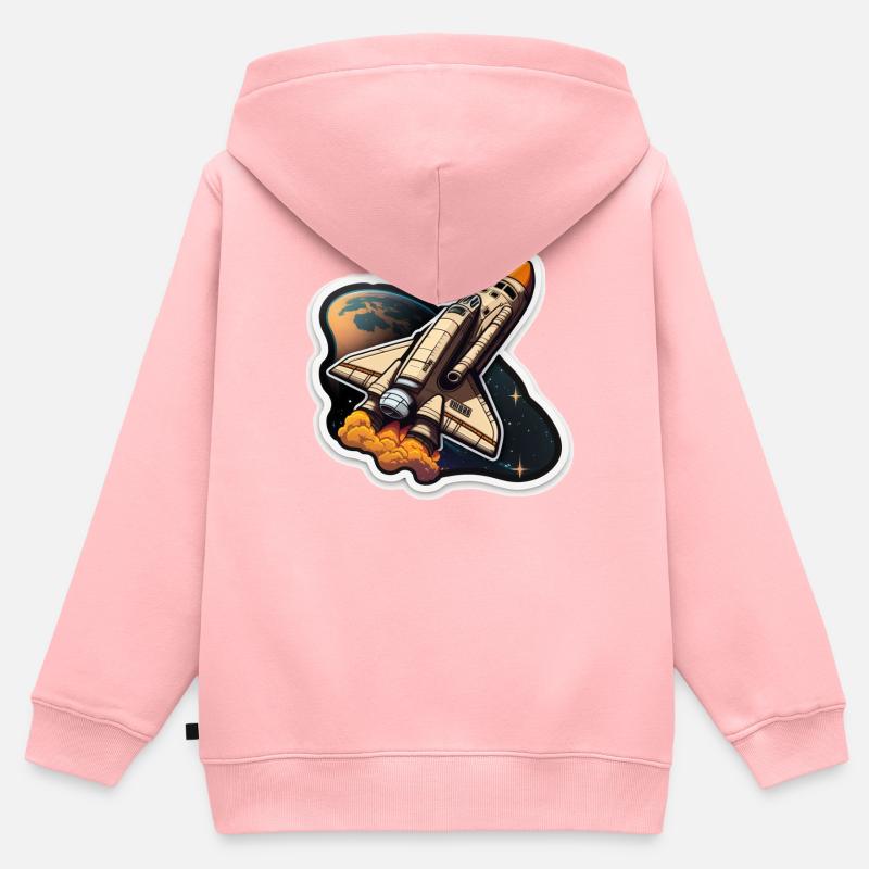 Fusée spatiale - Sweat Premium à capuche zippé enfant bio - rose