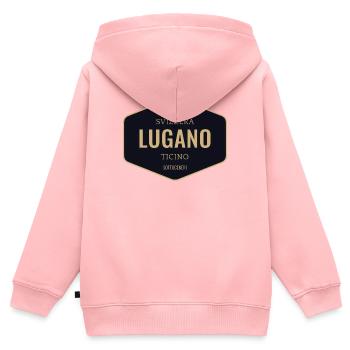 Lugano Abzeichen Gold Navy - Kinder Premium Organic Zip Hoodie - Rosa - Hinten - AI Model Kid Female (0cm)