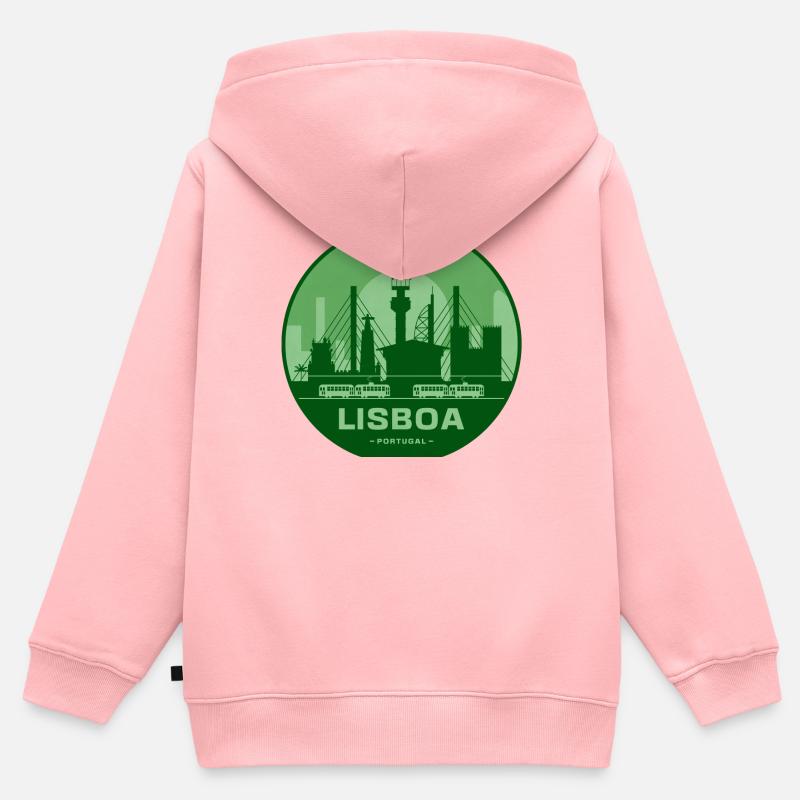 Trains Silhouette des ponts Lisboa - Sweat Premium à capuche zippé enfant bio - rose