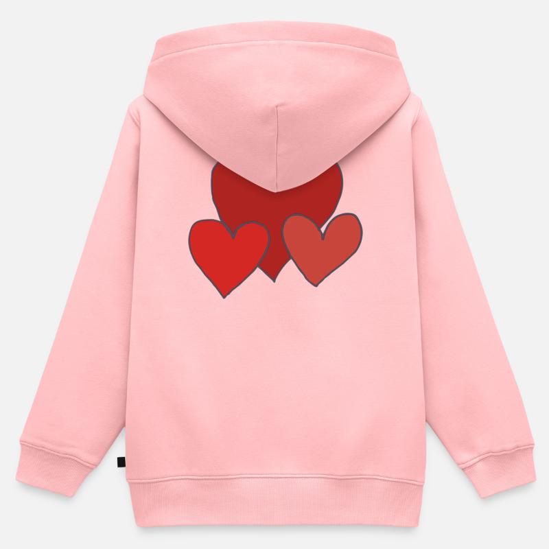 Trois cœurs - Sweat Premium à capuche zippé enfant bio - rose