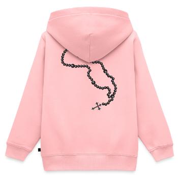 Rosenkranz Zeichnung mit Kreuz und schwarze Perlen - Kinder Premium Organic Zip Hoodie - Rosa - Hinten - AI Model Kid Female (0cm)