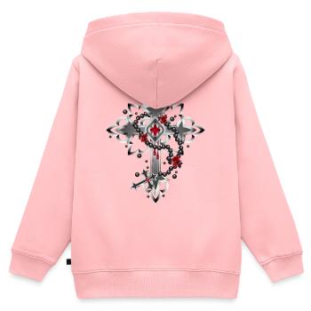 Kreuz aus gotischen Elementen und Rosenkranz - Kinder Premium Organic Zip Hoodie - Rosa - Hinten - AI Model Kid Female (0cm)