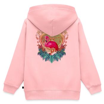 Wunderbarer Flamenco mit Herz und Blumen. - Kinder Premium Organic Zip Hoodie - Rosa - Hinten - AI Model Kid Female (0cm)