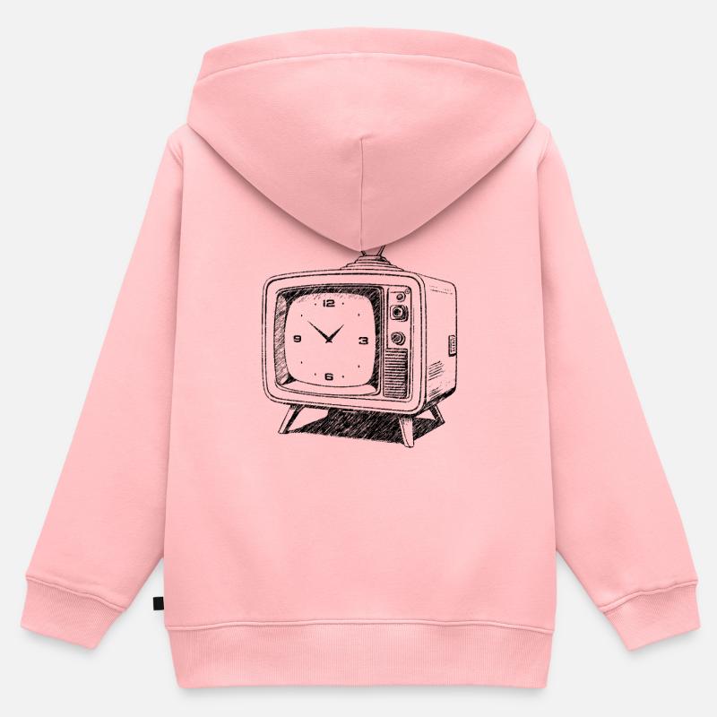 Temps d’écran - Retro TV - Sweat Premium à capuche zippé enfant bio - rose