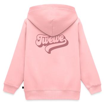 Douze 12e anniversaire pour les filles de 12 ans - Sweat Premium à capuche zippé enfant bio - rose - Dos - AI Model Kid Female (0cm)