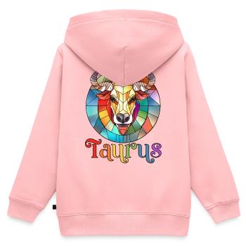 taureau, signe du zodiaque, horoscope - Sweat Premium à capuche zippé enfant bio - rose - Dos - AI Model Kid Female (0cm)