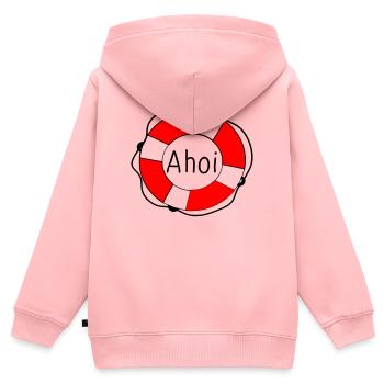 Rettungsring - Kinder Premium Organic Zip Hoodie - Rosa - Hinten - AI Model Kid Female (0cm)
