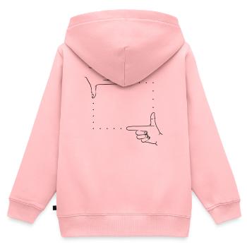 Détail de l’image des signaux de la main - Sweat Premium à capuche zippé enfant bio - rose - Dos - AI Model Kid Female (0cm)