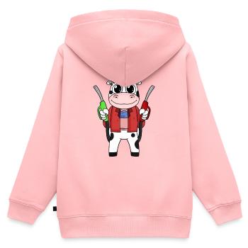 Tankwart Kuh Tankstelle - Kinder Premium Organic Zip Hoodie - Rosa - Hinten - AI Model Kid Female (0cm)