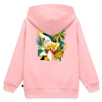Palmiers et fleurs d’un point de vue cubique - Sweat Premium à capuche zippé enfant bio - rose - Dos - AI Model Kid Female (0cm)