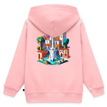 Place du village andalou - Sweat Premium à capuche zippé enfant bio - rose - Dos - AI Model Kid Female (0cm)