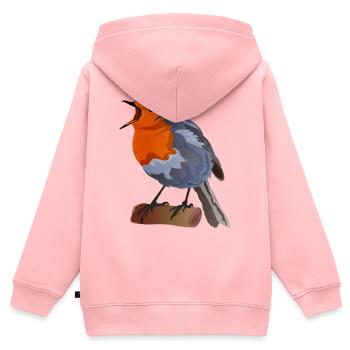 Illustration du merle sur textile - Sweat Premium à capuche zippé enfant bio - rose - Dos - AI Model Kid Female (0cm)