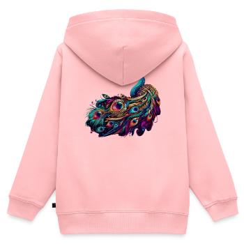 Pfau - Kinder Premium Organic Zip Hoodie - Rosa - Hinten - AI Model Kid Female (0cm)