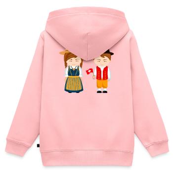 Suisse, je suis Suisse, petits Suisse - Sweat Premium à capuche zippé enfant bio - rose - Dos - AI Model Kid Female (0cm)