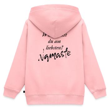 Was trinkst du am liebsten? Namaste - Kinder Premium Organic Zip Hoodie - Rosa - Hinten - AI Model Kid Female (0cm)