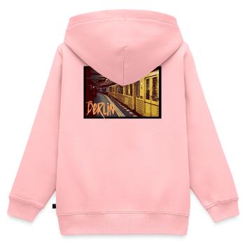 Métro de Berlin - Sweat Premium à capuche zippé enfant bio - rose - Dos - AI Model Kid Female (0cm)
