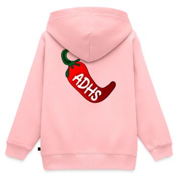 ADHS CHILISCHOTE - Kinder Premium Organic Zip Hoodie - Rosa - Hinten - AI Model Kid Female (0cm)