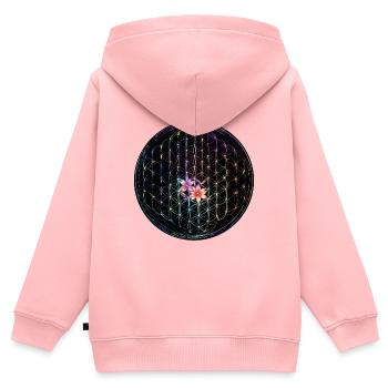 Regenbogen Lebensblume Design - Kinder Premium Organic Zip Hoodie - Rosa - Hinten - AI Model Kid Female (0cm)
