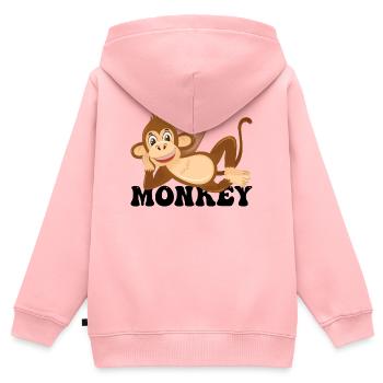 Fröhliche Monkey Lounge Illustration - Kinder Premium Organic Zip Hoodie - Rosa - Hinten - AI Model Kid Female (0cm)