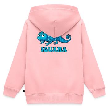 Dessin animé d’iguane bleu avec texte d’iguane - Sweat Premium à capuche zippé enfant bio - rose - Dos - AI Model Kid Female (0cm)