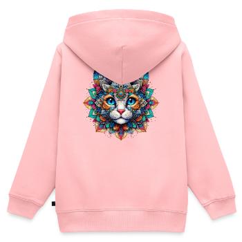 Chat décoré de Mandalas - Sweat Premium à capuche zippé enfant bio - rose - Dos - AI Model Kid Female (0cm)