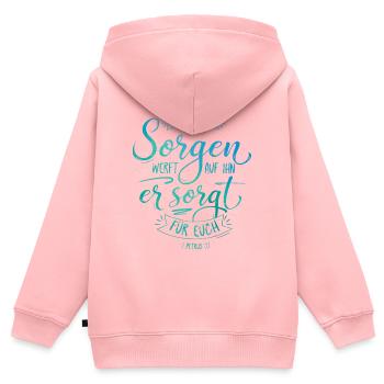 All eure Sorgen werft auf ihn - Kinder Premium Organic Zip Hoodie - Rosa - Hinten - AI Model Kid Female (0cm)