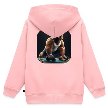 Bär mit Hanteln Fitness Sport - Kinder Premium Organic Zip Hoodie - Rosa - Hinten - AI Model Kid Female (0cm)