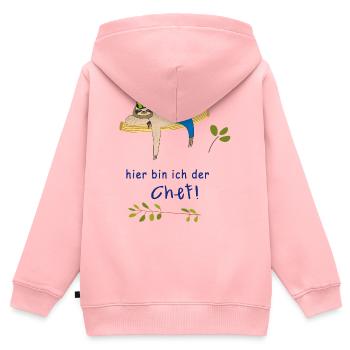 ici, je suis le patron paresseux - Sweat Premium à capuche zippé enfant bio - rose - Dos - AI Model Kid Female (0cm)