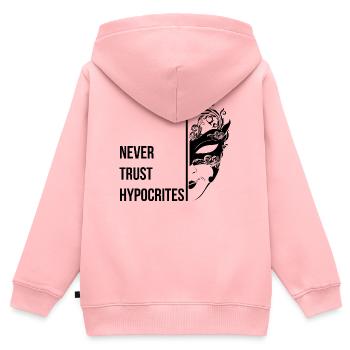 Traue niemals Heuchlern - Kinder Premium Organic Zip Hoodie - Rosa - Hinten - AI Model Kid Female (0cm)