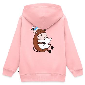 Bœuf avec oreiller et bonnet somnolent - Sweat Premium à capuche zippé enfant bio - rose - Dos - AI Model Kid Female (0cm)