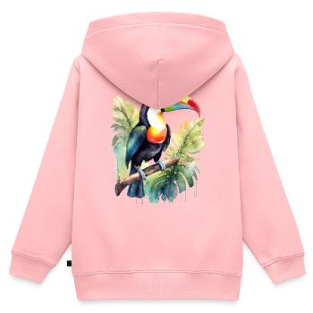 Tukan Aquarell - Kinder Premium Organic Zip Hoodie - Rosa - Hinten - AI Model Kid Female (0cm)