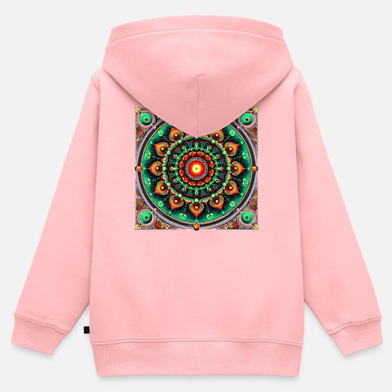Manda en vitrail vert et orange - Sweat Premium à capuche zippé enfant bio - rose