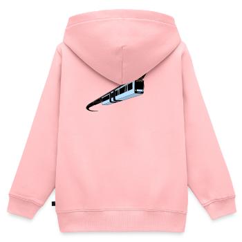 Chemin de fer suspendu de Wuppertal coloré - Sweat Premium à capuche zippé enfant bio - rose - Dos - AI Model Kid Female (0cm)
