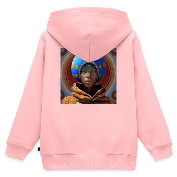 Portrait femme 02 - Sweat Premium à capuche zippé enfant bio - rose - Dos - AI Model Kid Female (0cm)