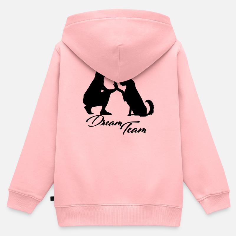 Chien de l’équipe de rêve - Sweat Premium à capuche zippé enfant bio - rose