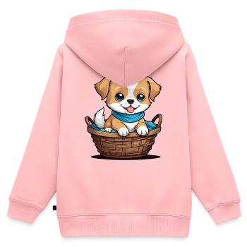 Chien mignon dans un panier pour chien - Sweat Premium à capuche zippé enfant bio - rose - Dos - AI Model Kid Female (0cm)