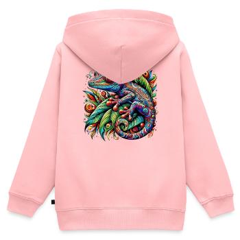 Gecko - Sweat Premium à capuche zippé enfant bio - rose - Dos - AI Model Kid Female (0cm)