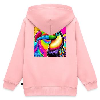 Toucan Pop Art - Sweat Premium à capuche zippé enfant bio - rose - Dos - AI Model Kid Female (0cm)