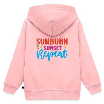 Lever du soleil, coup de soleil, coucher du soleil Répéter - Sweat Premium à capuche zippé enfant bio - rose - Dos - AI Model Kid Female (0cm)