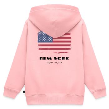 New York, New York, États-Unis - Sweat Premium à capuche zippé enfant bio - rose - Dos - AI Model Kid Female (0cm)