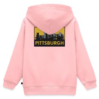 Pittsburgh Silhouette Or - Sweat Premium à capuche zippé enfant bio - rose - Dos - AI Model Kid Female (0cm)
