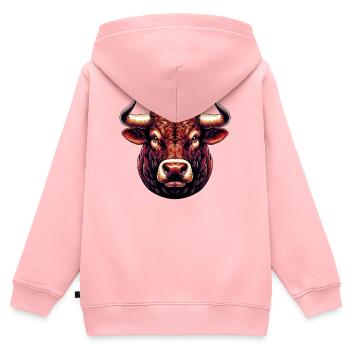 Stier - Kinder Premium Organic Zip Hoodie - Rosa - Hinten - AI Model Kid Female (0cm)