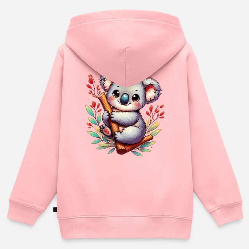 Koala - Sweat Premium à capuche zippé enfant bio - rose