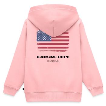 Kansas City, Kansas, USA - Kinder Premium Organic Zip Hoodie - Rosa - Hinten - AI Model Kid Female (0cm)