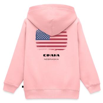 Omaha, Nebraska, États-Unis - Sweat Premium à capuche zippé enfant bio - rose - Dos - AI Model Kid Female (0cm)