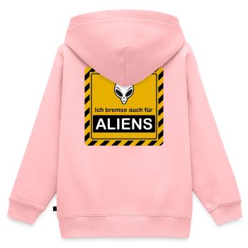 Warnzeichen "Ich bremse auch für Aliens" - Kinder Premium Organic Zip Hoodie - Rosa - Hinten - AI Model Kid Female (0cm)