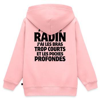 Geizig, ich bin eine Zange, geiziger Humor - Kinder Premium Organic Zip Hoodie - Rosa - Hinten - AI Model Kid Female (0cm)