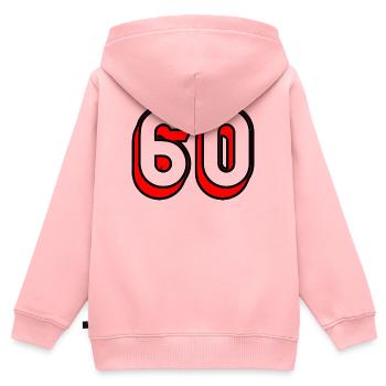 60. 60 ANS. 60e ANNIVERSAIRE. ANNIVERSAIRE 60 ANS. - Sweat Premium à capuche zippé enfant bio - rose - Dos - AI Model Kid Female (0cm)
